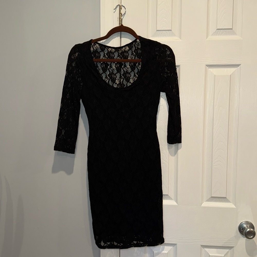 Guess black mini dress with lace- used but in MINt condition
